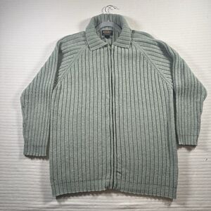 Vintage Woolrich Womens XL Sage Green Lambswool Ribbed Zip Cardigan Sweater